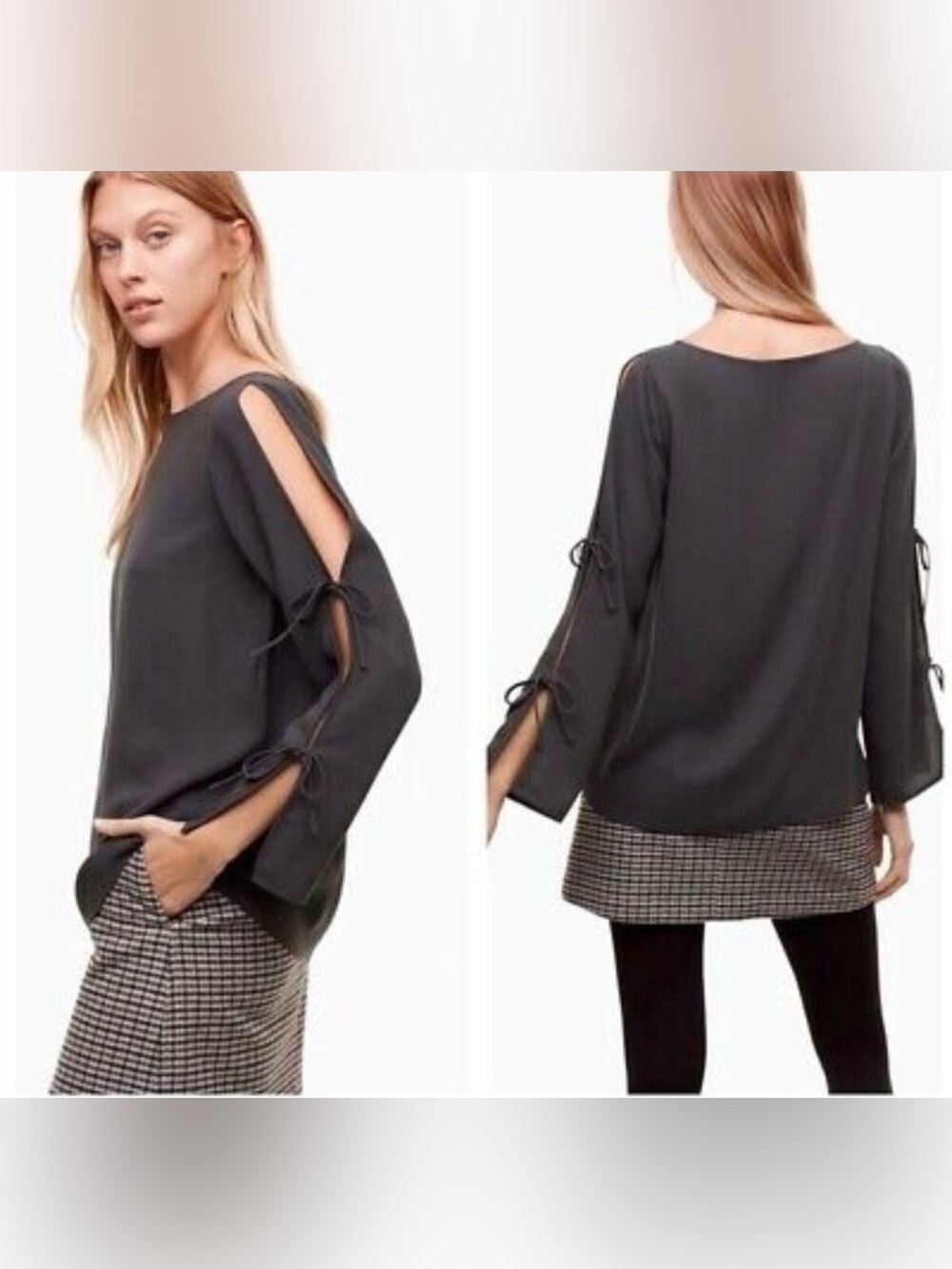 Wilfred Black Cold-Shoulder Tie-Sleeve Blouse
